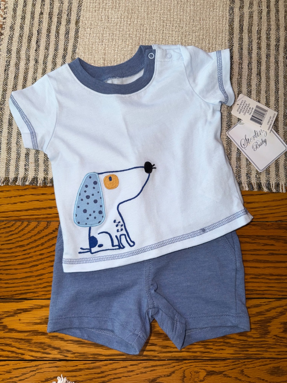 New 2 pc Sterling Baby Light Blue Dog Short Set sz 6 Months nwt